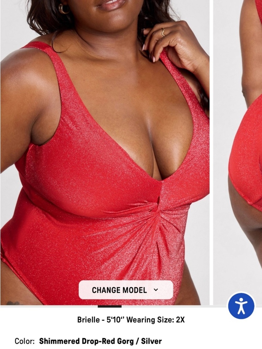Yitty by Lizzo Red Shimmer Twist Plunge Shaping One Piece Swimsuit 2X NWT - Picture 4 of 8